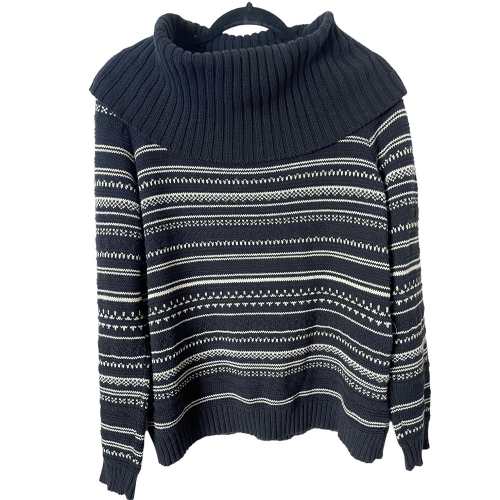 Chaps Cowl‎ Neck 100% Cotton Fair isle Striped Sweater L